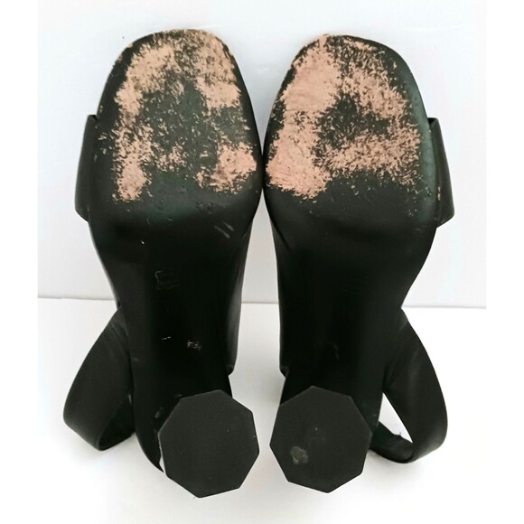 Donald Pliner Ella Blk Leather Metallic Smoke Hex Column Heel Sandal 7M Dustbag - Picture 12 of 13